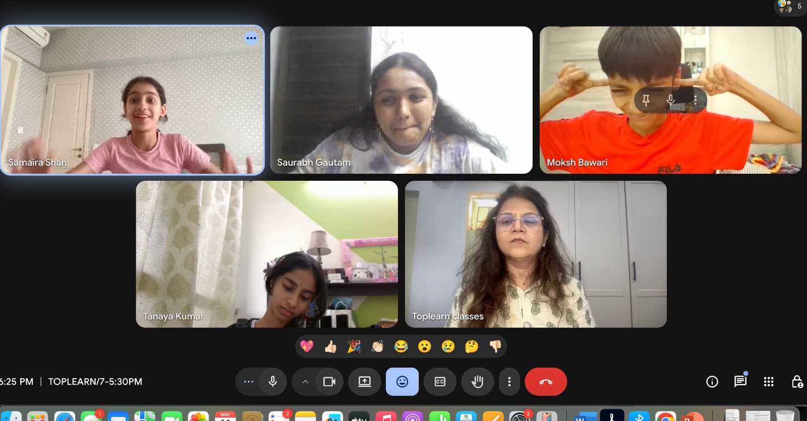 A live Toplearn online class with students and a mentor on video call